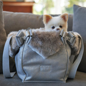 Susan Lanci Designs Platinum Glitzerati Luxury Carrier with Fur Trim