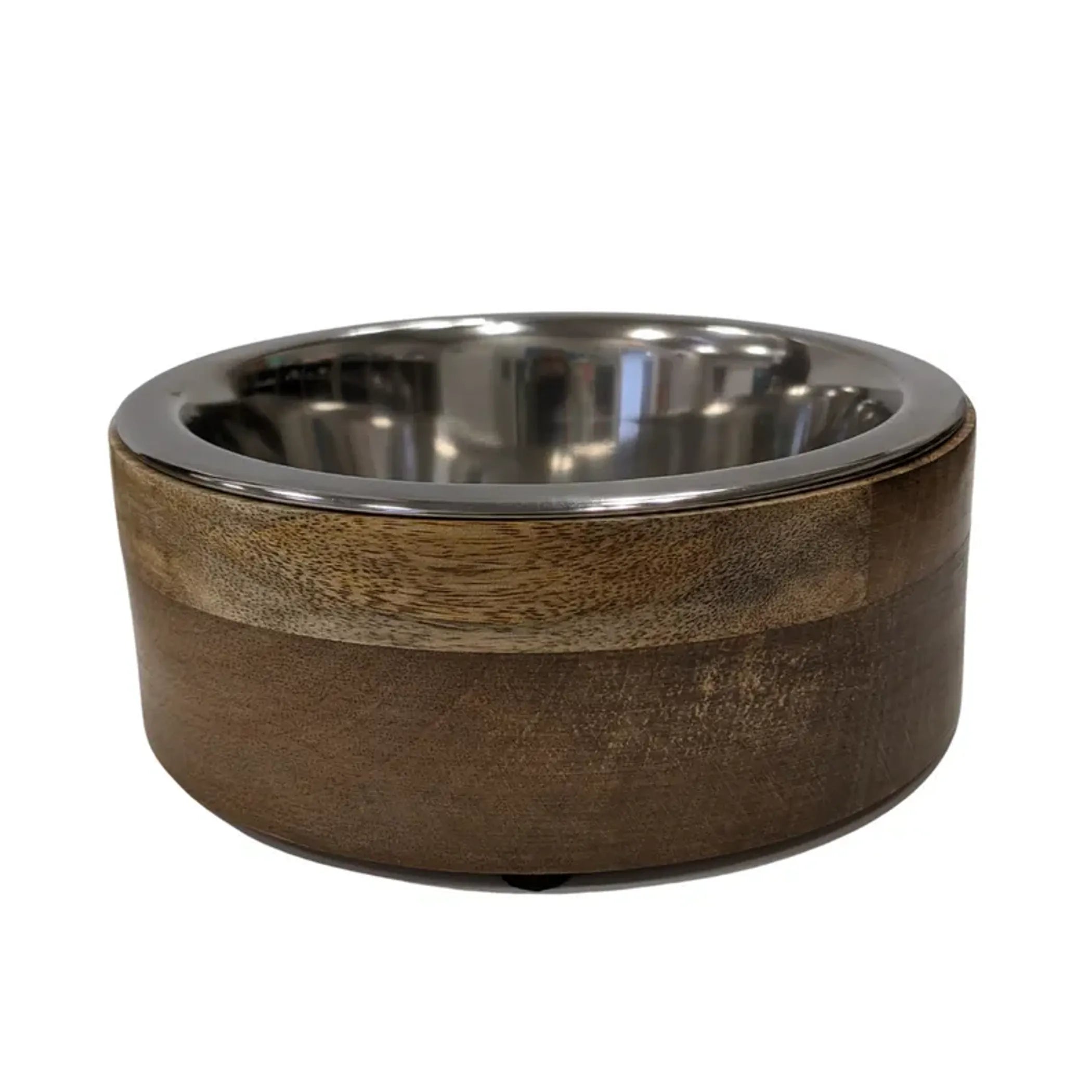 Stainless Steel Dog Bowl with Cylindrical Mango Wood Holder