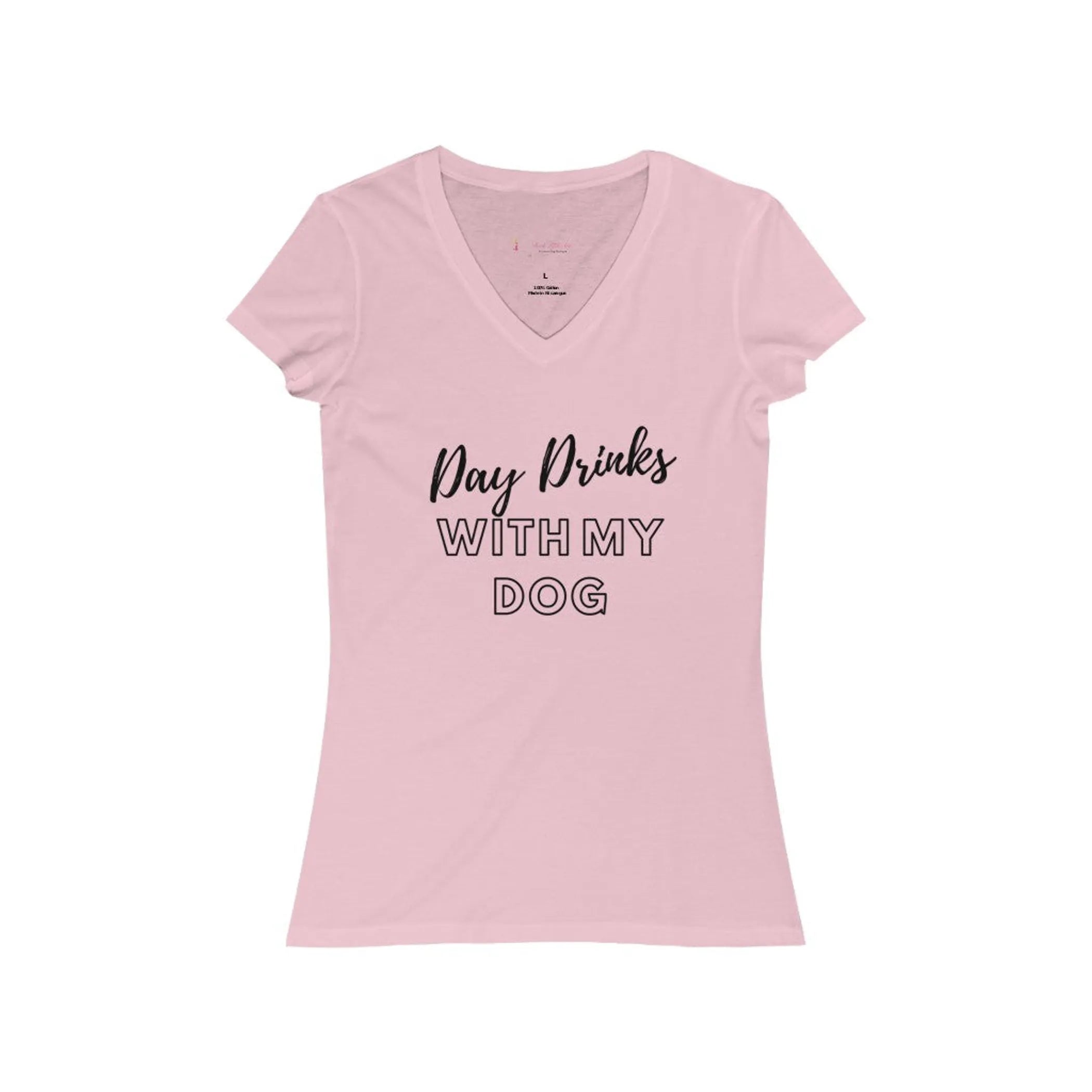 Day Drinks with My Dog- Women's Jersey Short Sleeve V-Neck Tee