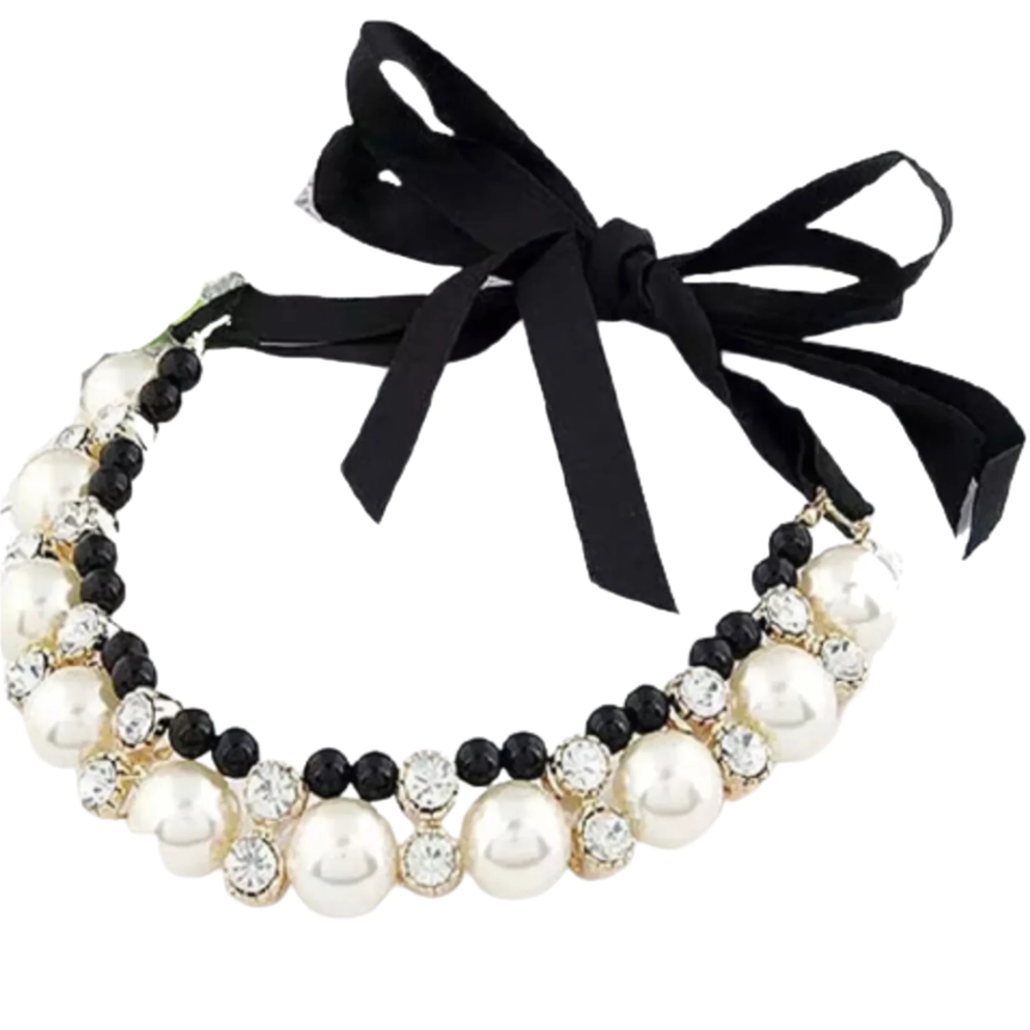 Classic Pearl and Ribbon Dog Necklace