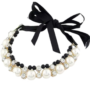 Classic Pearl and Ribbon Dog Necklace