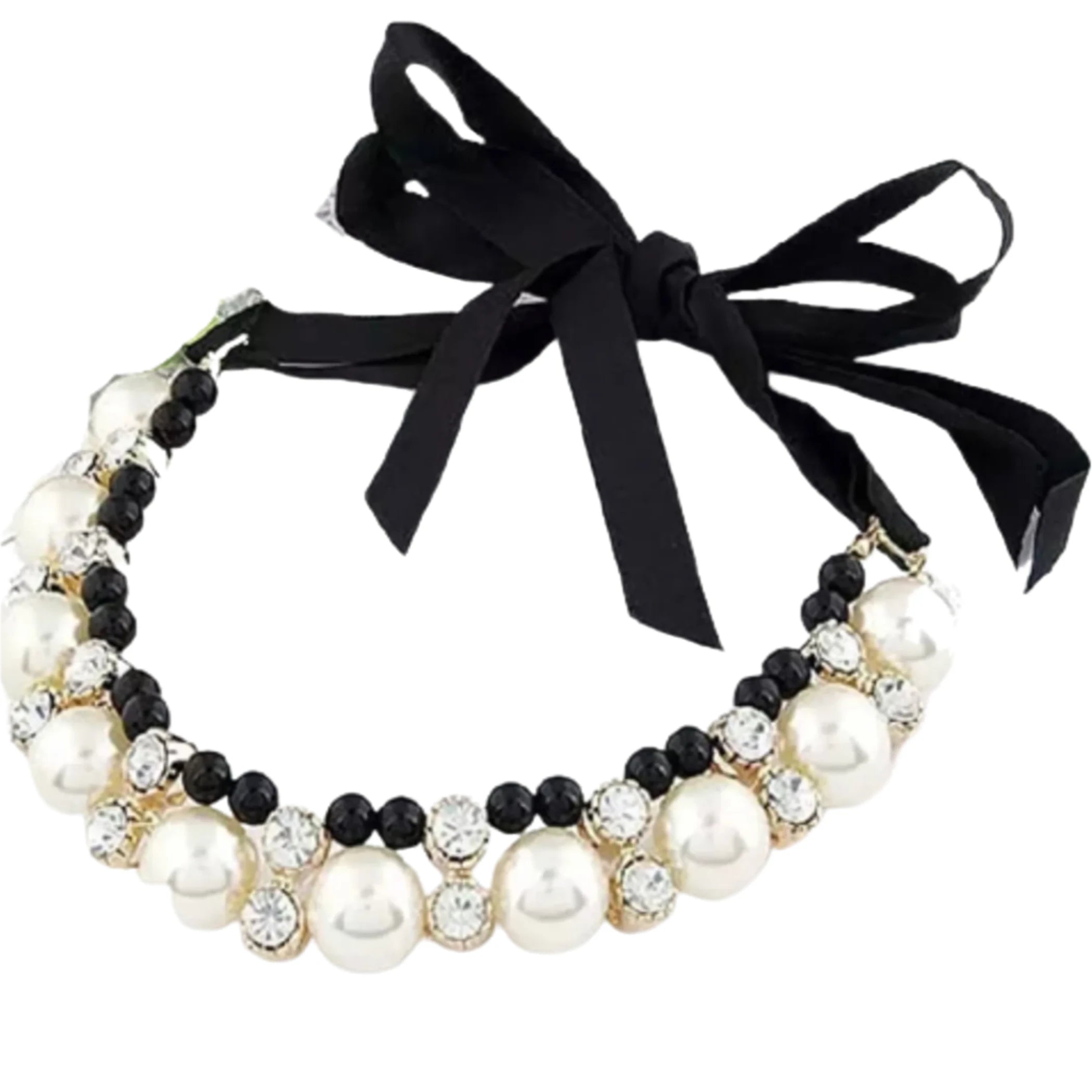 Classic Pearl and Ribbon Dog Necklace