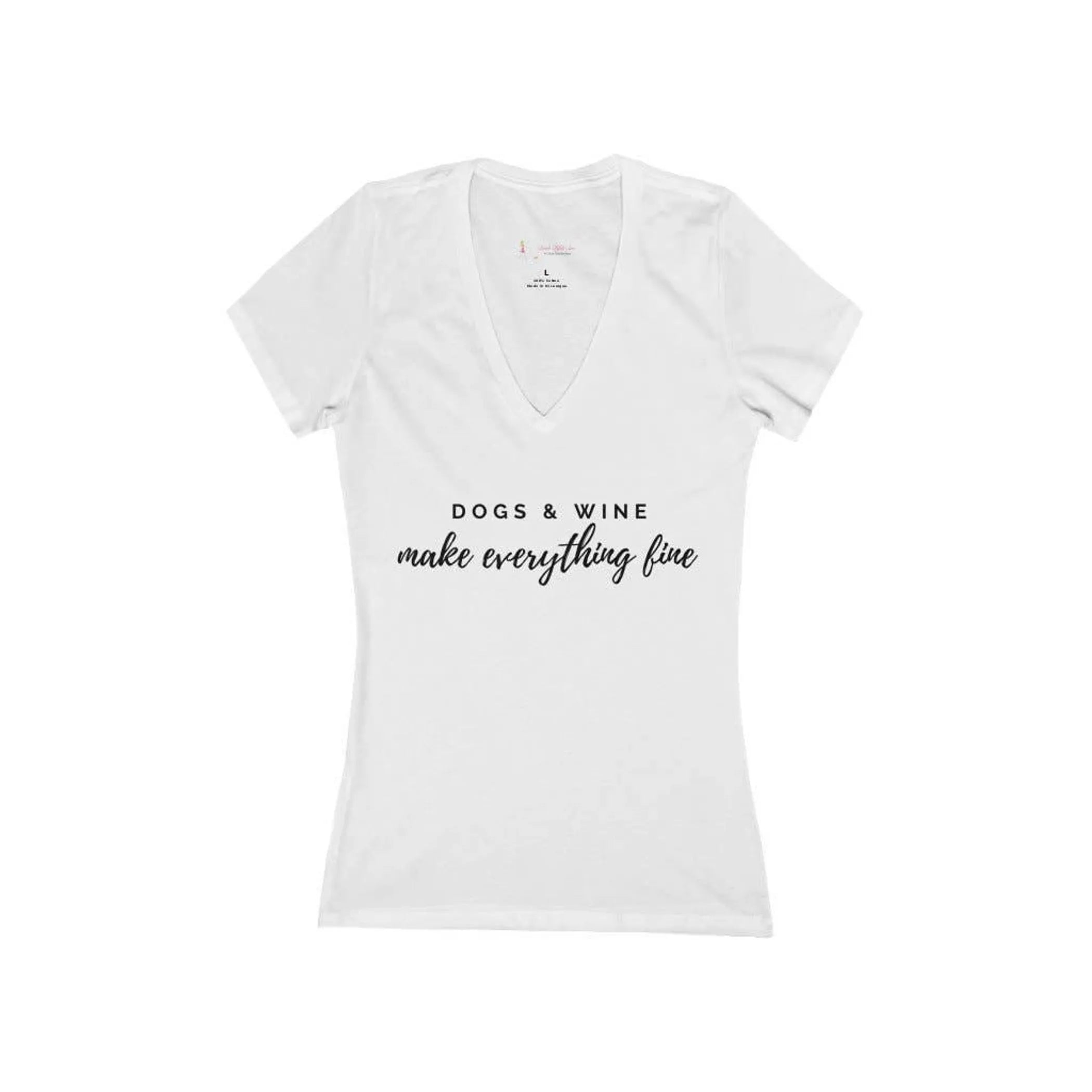 Dogs & Wine - Women's Jersey Short Sleeve Deep V-Neck Tee