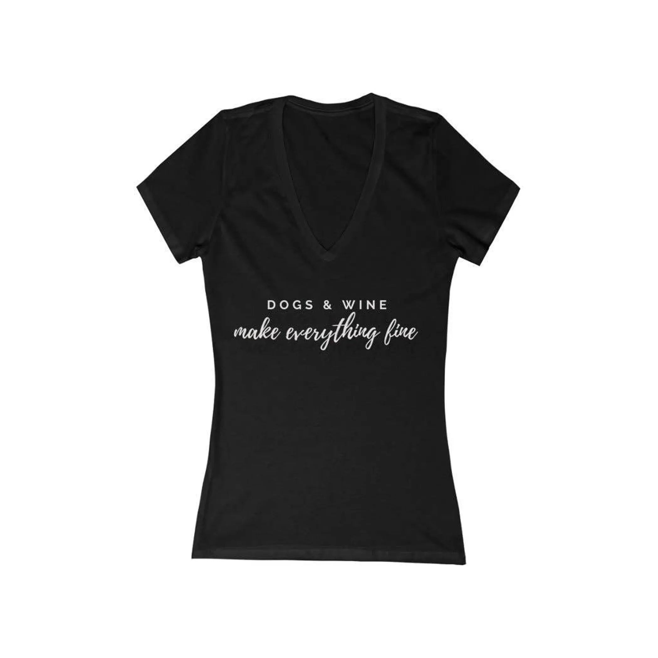 Dogs & Wine - Women's Jersey Short Sleeve Deep V-Neck Tee