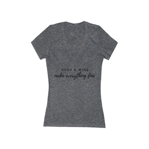 Dogs & Wine - Women's Jersey Short Sleeve Deep V-Neck Tee