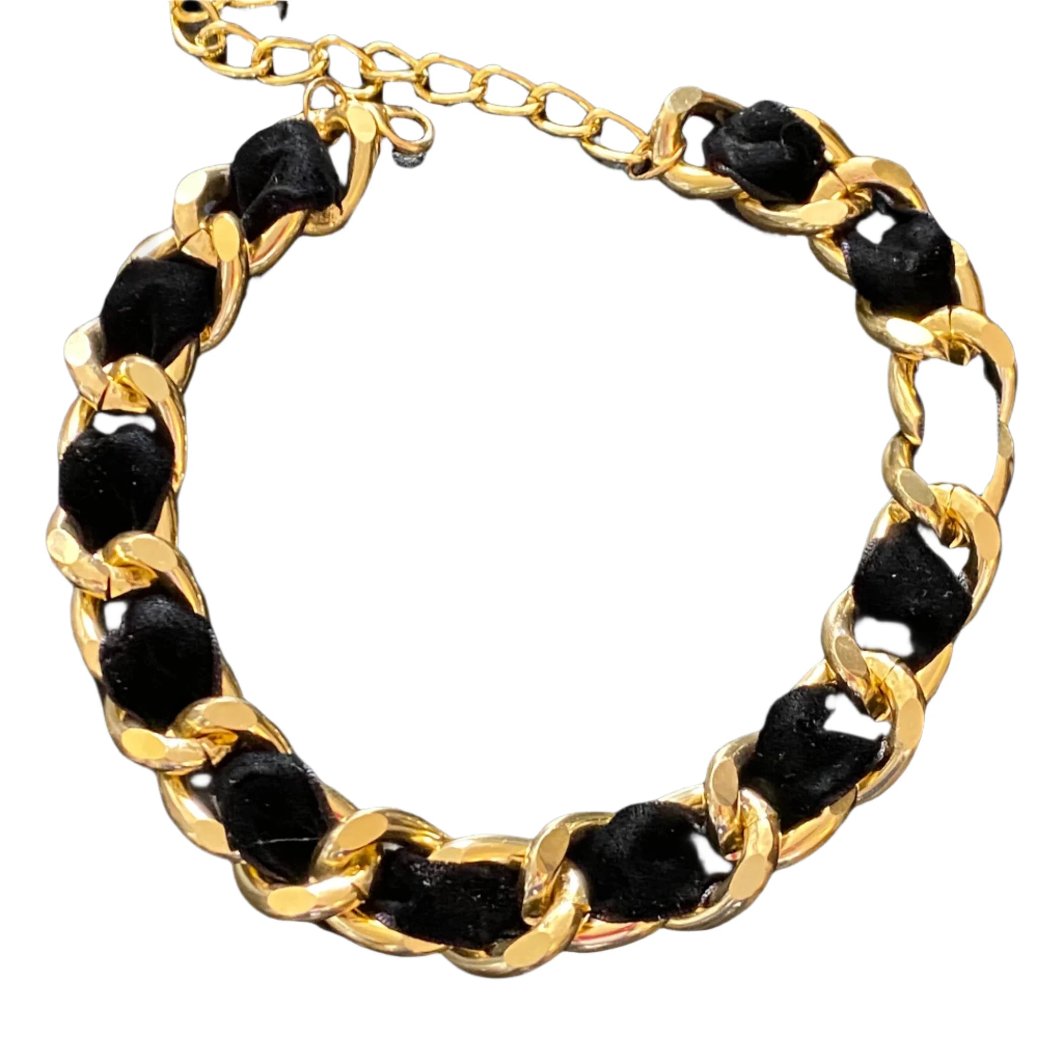 Gold Tone Chain & Velvet Dog Necklace