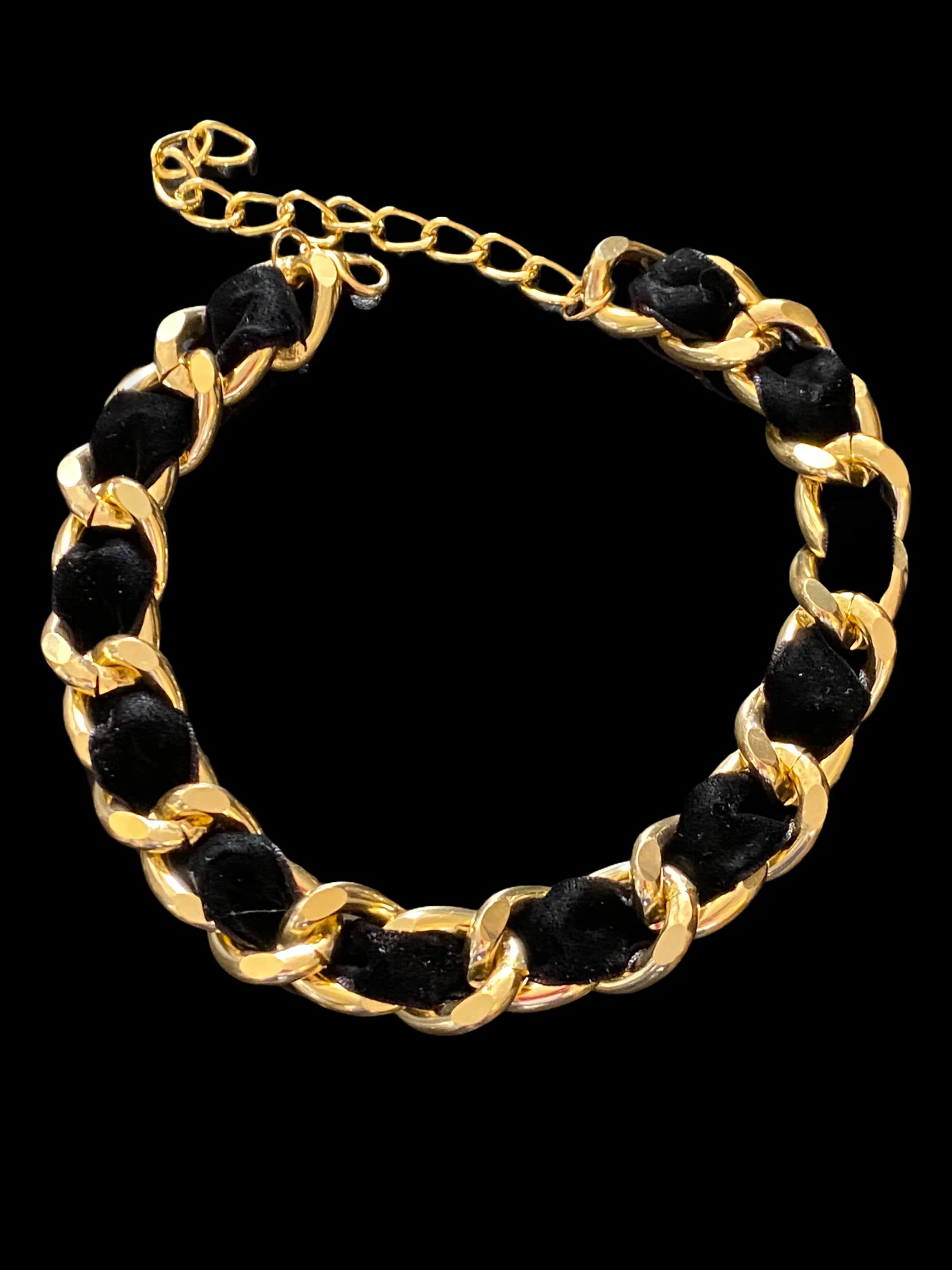 Gold Tone Chain & Velvet Dog Necklace